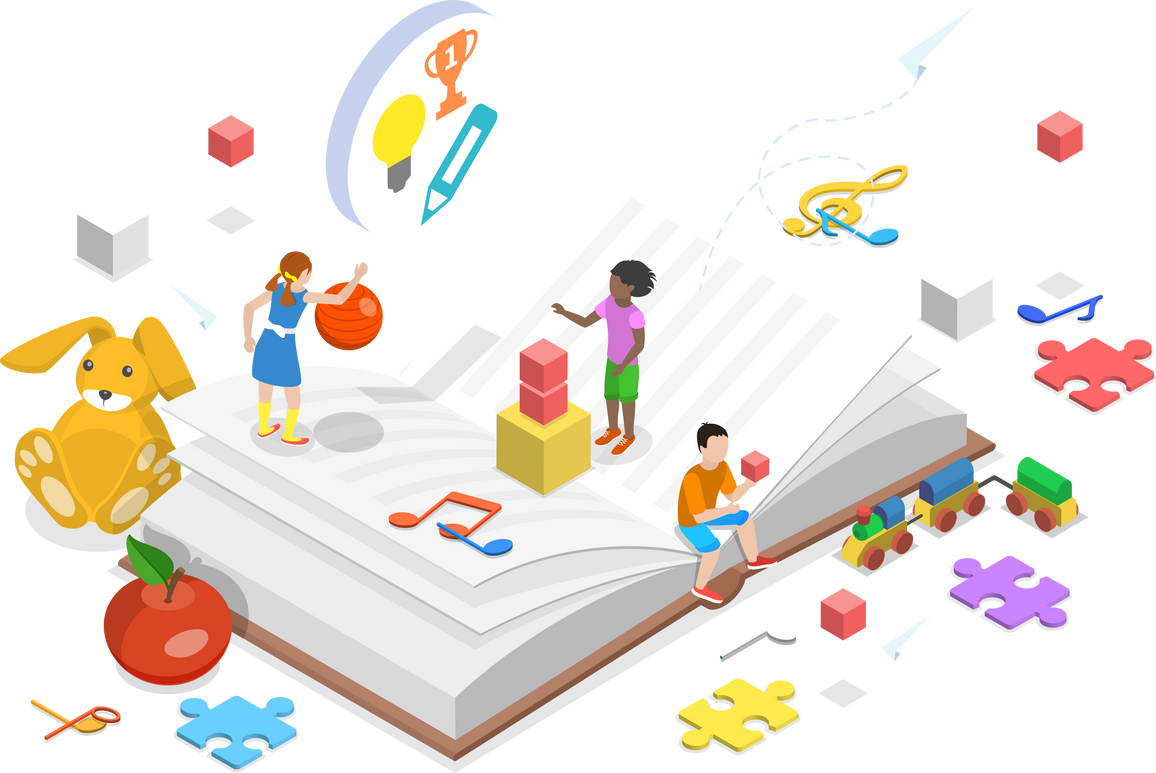 3D Isometric Flat  Conceptual Illustration of Childhood Education